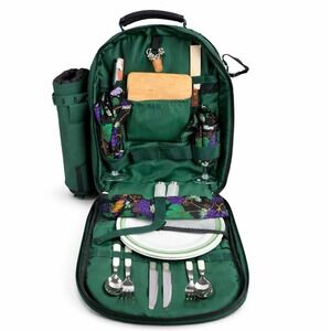 Picnic Time Wine & Cheese Backpack Set 2 Person Green Insulated‎ Bag